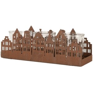 Clayre & Eef 6Y5783 Portacandelitas Casas Marrón 30x9x11 cm Estilo rústico