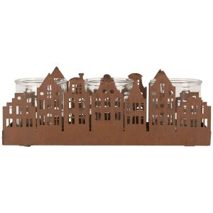 Clayre & Eef 6Y5783 Portacandelitas Casas Marrón 30x9x11 cm Estilo rústico
