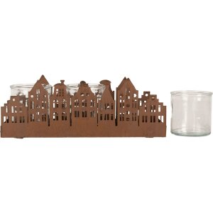Clayre & Eef 6Y5783 Portacandelitas Casas Marrón 30x9x11 cm Estilo rústico