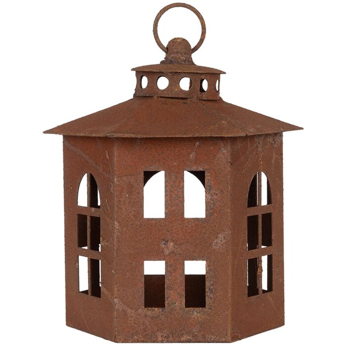 Clayre & Eef 6Y5785 Farol Marrón Ø 19x22 cm Metal Estilo Antiguo Decoración de Jardín