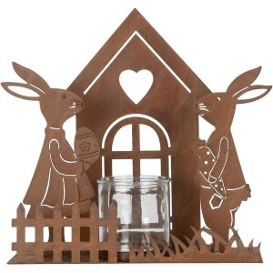 Clayre & Eef 6Y5786 Portavelas Casa con Conejo Marrón 26x9x26 cm