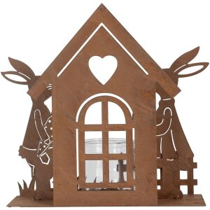 Clayre & Eef 6Y5786 Portavelas Casa con Conejo Marrón 26x9x26 cm