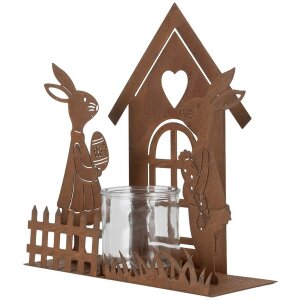 Clayre & Eef 6Y5786 Portavelas Casa con Conejo Marrón 26x9x26 cm