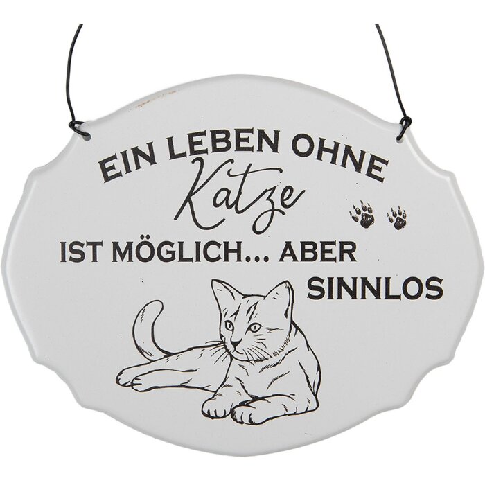 Clayre & Eef 6Y5685 Letrero de texto Una vida sin gato es posible Blanco 18x15 cm