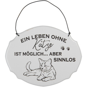 Clayre & Eef 6Y5685 Letrero de texto Una vida sin gato es posible Blanco 18x15 cm