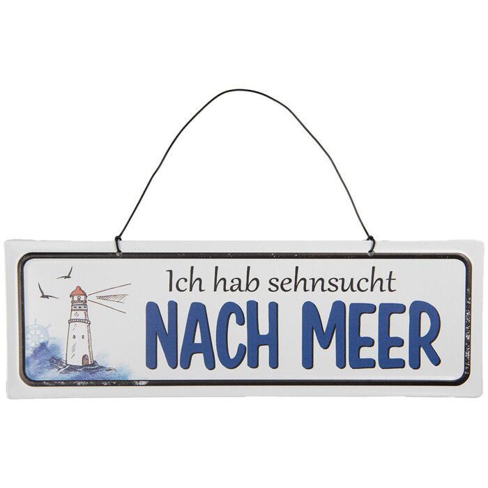 Clayre & Eef 6Y5692 Signo de texto Tengo ansia de mar 30x1x10cm Blanco Azul