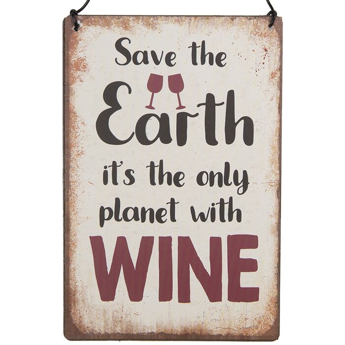 Clayre & Eef 6Y5695 Cartel Texto Salvar la Tierra Vino 10x15cm Hierro Beige Rojo