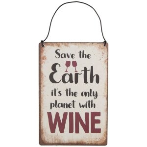 Clayre & Eef 6Y5695 Cartel Texto Salvar la Tierra Vino 10x15cm Hierro Beige Rojo