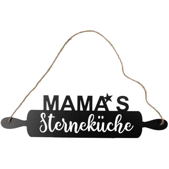 Clayre & Eef Texto signo Mamas estrella cocina negro 50x1x14 cm hierro yute cuerda