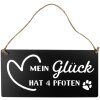 Clayre & Eef 6Y5698 Letrero Mi felicidad tiene 4 patas Negro 30x1x15 cm