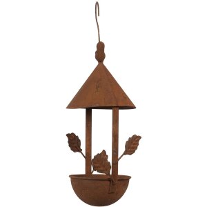 Clayre & Eef 6Y5795 Bañera Colgante para Pájaros Metal Marrón 15x14x42 cm Estilo Antiguo
