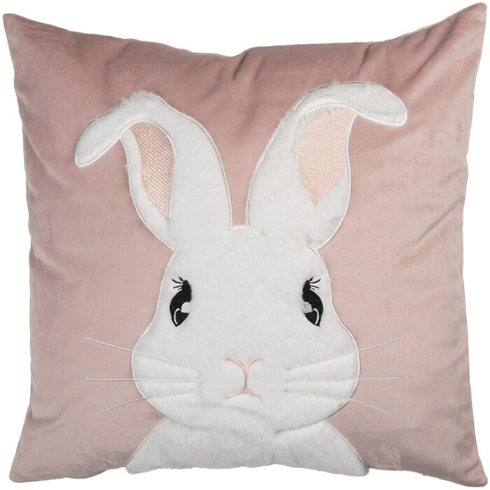 Clayre & Eef funda de cojín conejito rosa blanco 45x45 cm poliéster estilo country