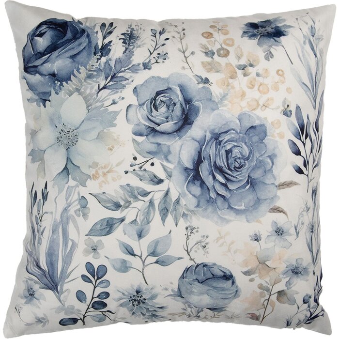 Clayre & Eef KT021.400 Funda de Cojín Blanco Azul 45x45 cm Diseño Floral