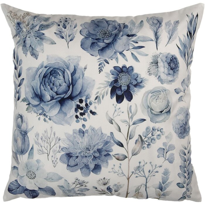 Clayre & Eef KT021.401 Funda de Cojín 45x45 cm Blanco Azul Flores Vintage