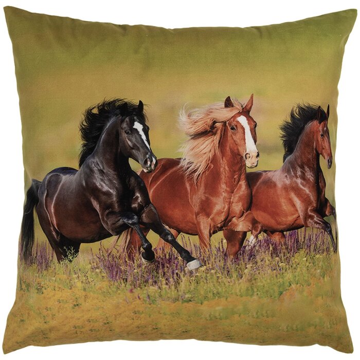 Clayre & Eef KT021.418 Funda de Cojín 45x45 cm Caballos Salvajes Natural Verde Marrón