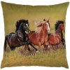 Clayre & Eef KT021.418 Funda de Cojín 45x45 cm Caballos Salvajes Natural Verde Marrón