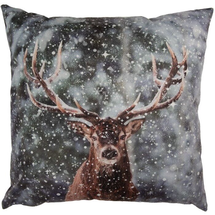 Clayre & Eef funda de cojín 45x45 cm motivo ciervo gris marrón estilo country