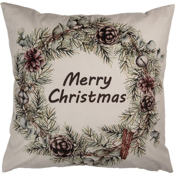 Clayre & Eef KT021.424 Funda de cojín Corona de Navidad beige 45x45 cm
