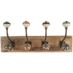 Clayre & Eef 6H2393 Perchero Perchero de pared Madera Hierro Marrón Antiguo 45x11x18 cm