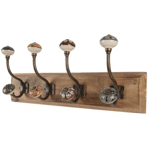 Clayre & Eef 6H2393 Perchero Perchero de pared Madera Hierro Marrón Antiguo 45x11x18 cm