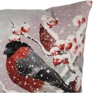 Clayre & Eef KT021.413 Funda de Cojín 45x45cm Bullfinches de Invierno Gris Rojo