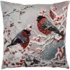 Clayre & Eef KT021.413 Funda de Cojín 45x45cm Bullfinches de Invierno Gris Rojo