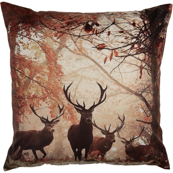 Clayre & Eef KT021.414 Funda de cojín 45x45 cm Marrón Naranja Motivo ciervo