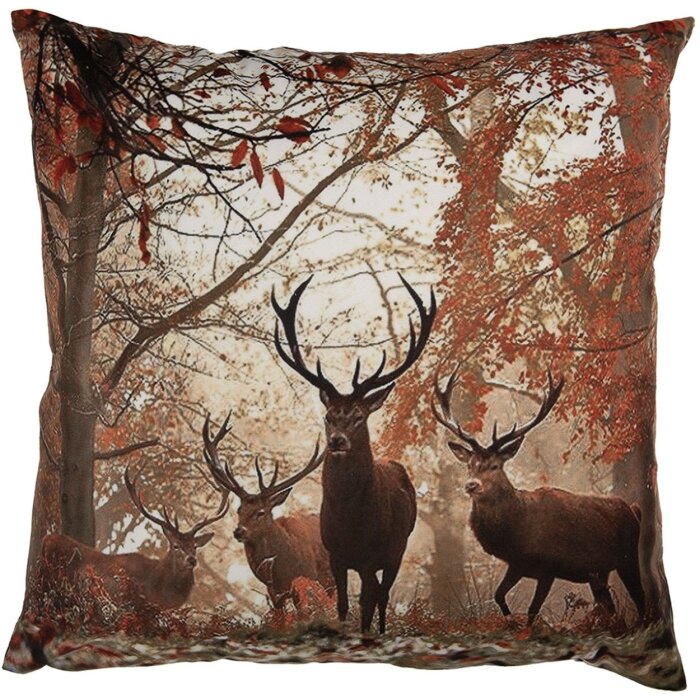 Clayre & Eef funda de cojín motivo ciervo marrón naranja 45x45 cm estilo country