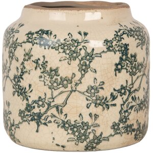 Clayre & Eef Maceta Beige-Verde Ø16x15cm Cerámica Estilo Campestre Vintage