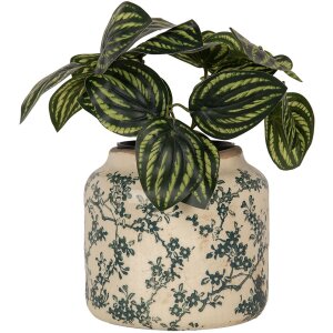 Clayre & Eef Maceta Beige-Verde Ø16x15cm Cerámica Estilo Campestre Vintage