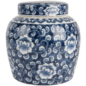 Clayre & Eef 6CE2138 Maceta Decorativa con Tapa Azul-Blanco Ø 13x13 cm