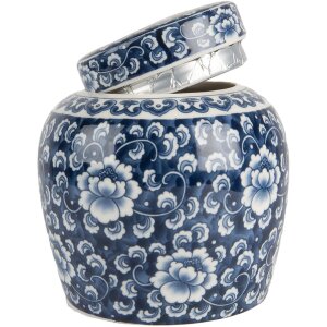 Clayre & Eef 6CE2138 Maceta Decorativa con Tapa Azul-Blanco Ø 13x13 cm