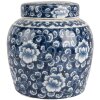 Clayre & Eef 6CE2138 Maceta Decorativa con Tapa Azul-Blanco Ø 13x13 cm
