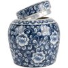 Clayre & Eef 6CE2138 Maceta Decorativa con Tapa Azul-Blanco Ø 13x13 cm