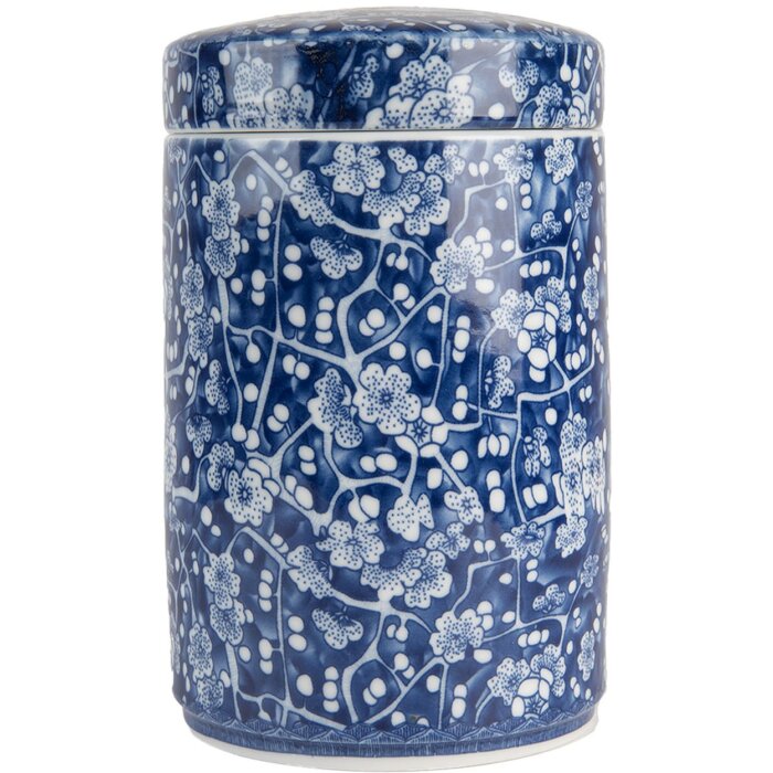 Clayre & Eef 6CE2139 Maceta Decorativa con Tapa Azul y Blanco Ø 9x14 cm