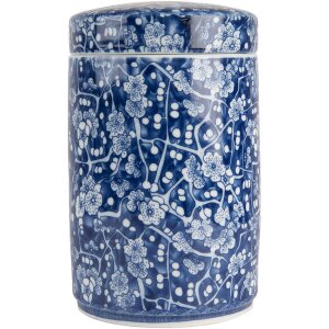 Clayre & Eef 6CE2139 Maceta Decorativa con Tapa Azul y Blanco Ø 9x14 cm