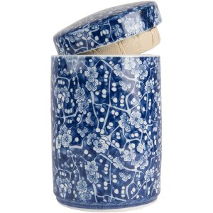 Clayre & Eef 6CE2139 Maceta Decorativa con Tapa Azul y Blanco Ø 9x14 cm