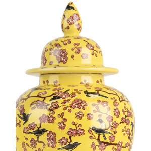 Clayre & Eef 6CE2140 Maceta Decorativa con Tapa Flor de Cerezo Amarillo Ø11x22 cm
