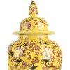 Clayre & Eef 6CE2140 Maceta Decorativa con Tapa Flor de Cerezo Amarillo Ø11x22 cm