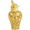 Clayre & Eef 6CE2140 Maceta Decorativa con Tapa Flor de Cerezo Amarillo Ø11x22 cm