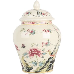 Clayre & Eef 6CE2141 Maceta Decorativa con Tapa Cerámica Beige Rosa Ø 12x18 cm