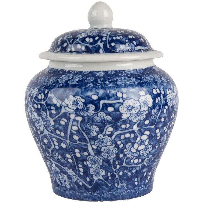 Clayre & Eef 6CE2142 Maceta Decorativa con Tapa Azul Blanco Ø 9x12 cm