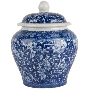 Clayre & Eef 6CE2142 Maceta Decorativa con Tapa Azul Blanco Ø 9x12 cm