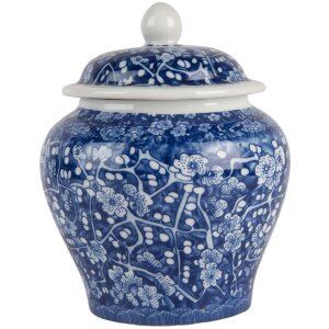 Clayre & Eef 6CE2142 Maceta Decorativa con Tapa Azul Blanco Ø 9x12 cm
