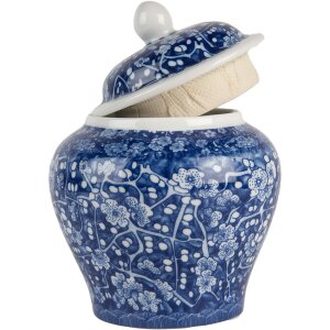 Clayre & Eef 6CE2142 Maceta Decorativa con Tapa Azul Blanco Ø 9x12 cm