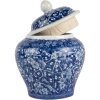 Clayre & Eef 6CE2142 Maceta Decorativa con Tapa Azul Blanco Ø 9x12 cm