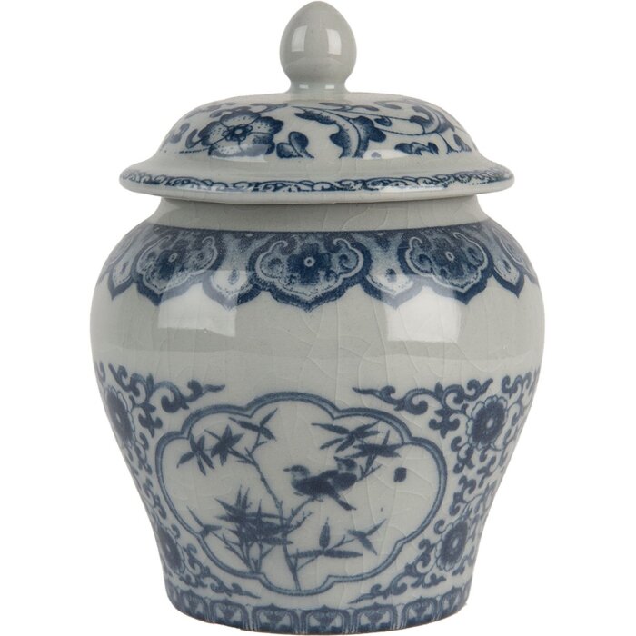 Clayre & Eef 6CE2143 Maceta Decorativa con Tapa Cerámica Gris Azul Ø 9x13 cm