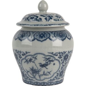 Clayre & Eef 6CE2143 Maceta Decorativa con Tapa Cerámica Gris Azul Ø 9x13 cm