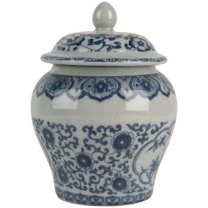 Clayre & Eef 6CE2143 Maceta Decorativa con Tapa Cerámica Gris Azul Ø 9x13 cm