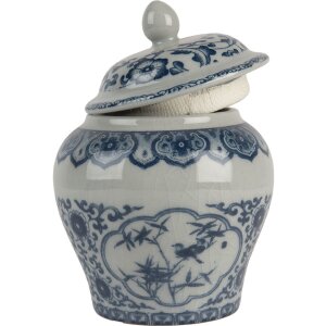 Clayre & Eef 6CE2143 Maceta Decorativa con Tapa Cerámica Gris Azul Ø 9x13 cm